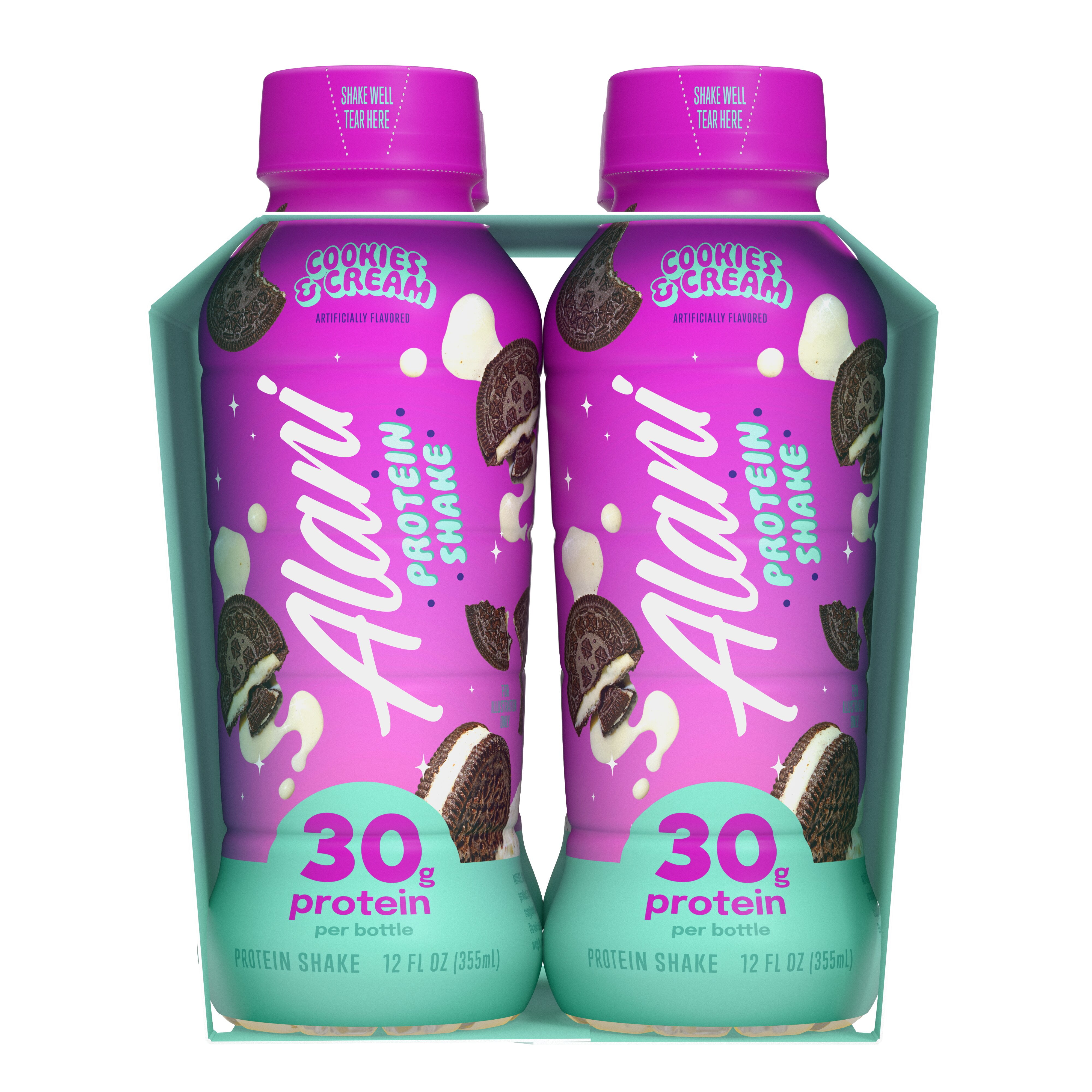 Alani Nu Protein Shake, Cookies & Cream, 12 fl oz, 4 Pack, Bottles, 30g Protein, Gluten Free