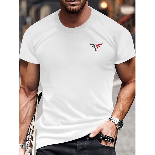 Men's Casual Crew Neck T-Shirt with Bull Head Print | 100% Cotton Short Sleeve Tee| Casual Summer Top for Everyday & Vacation
