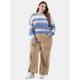 thumbnail image 2 of No Boundaries Ombre Mixed Cable Knit Sweater, Midweight, Women's and Women's Plus, 2 of 4
