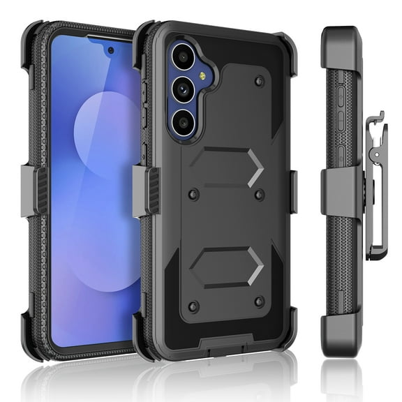 Tekcoo for Samsung Galaxy S25 FE Case with [Built-in Screen Protector] Holster Belt Clip and Kickstand, Shockproof Heavy Duty Full Protective Phone Case Rugged Cover for Galaxy S25 FE - Black