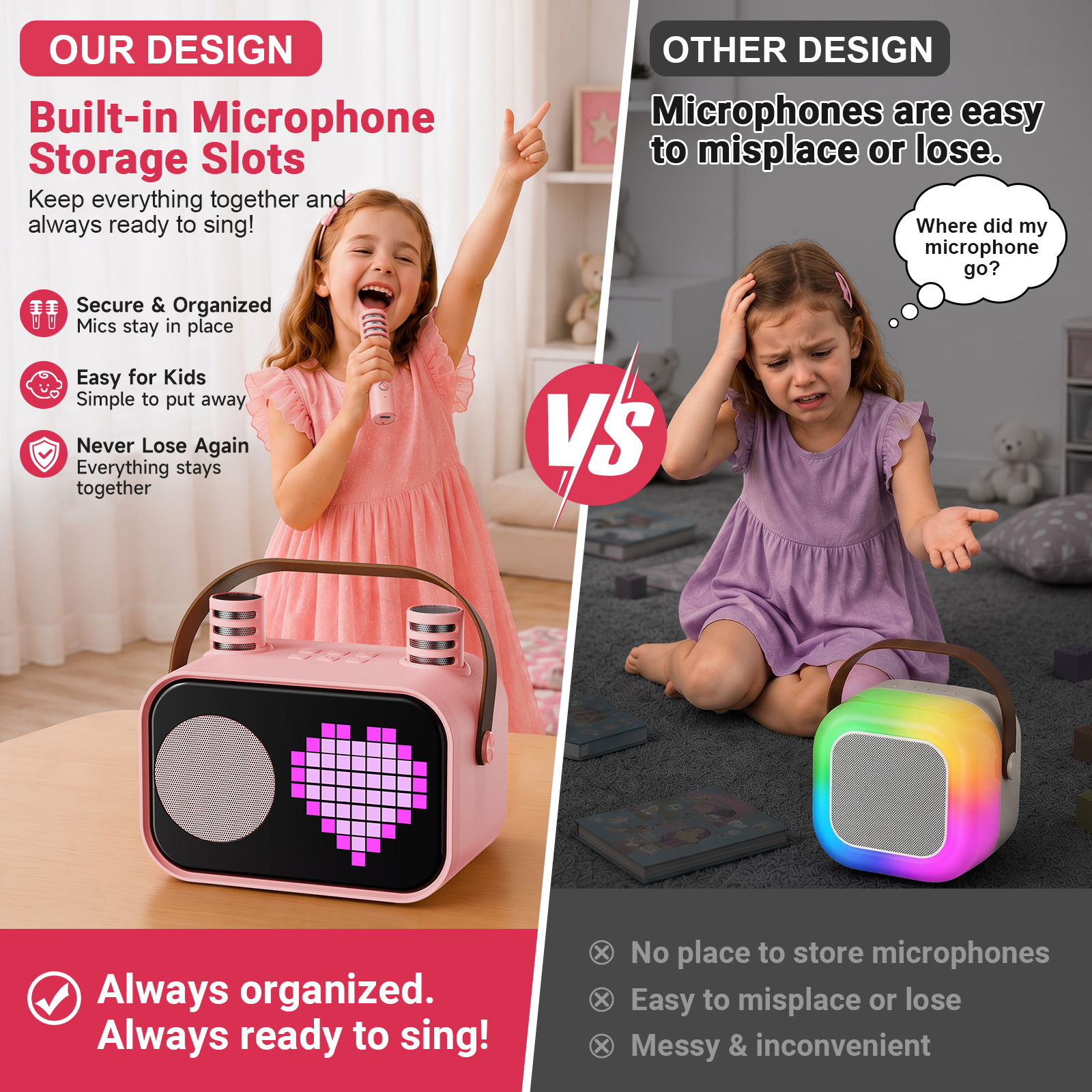JYX Kids Pink Portable Karaoke Machine with 2 Microphones photo 5