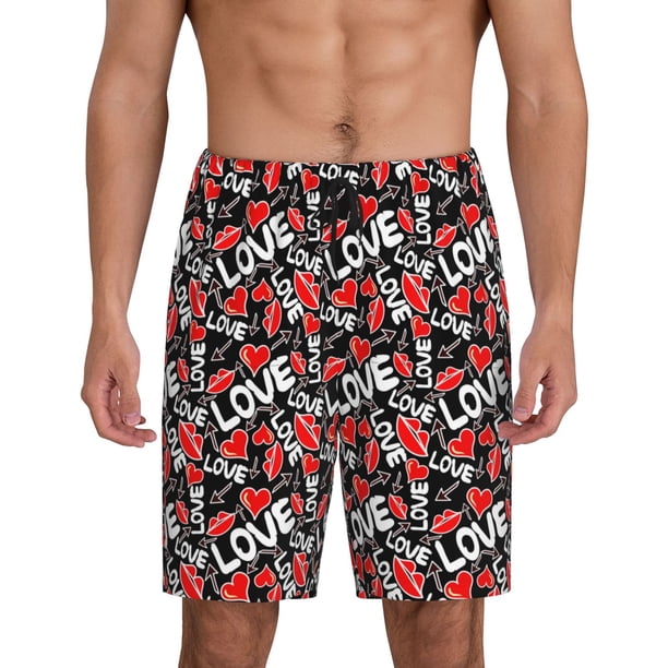 Fotbe Graffiti Valentine Day Pantalones Cortos de Pijama para Hombre, Ropa de Dormir, Pantalones de Pijama Cortos para Hombre-3X-Large