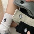 thumbnail image 2 of Cat Embroidered Socks Animal Pattern Breathable Mid Tube Socks for Women Girls Stockings Grey, 2 of 6