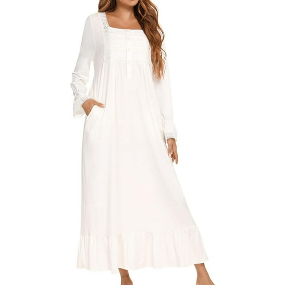 HLSOHJP Women's Victorian Nightgown Long Sleeve Nightgowns Vintage Autumn Night Shirt
