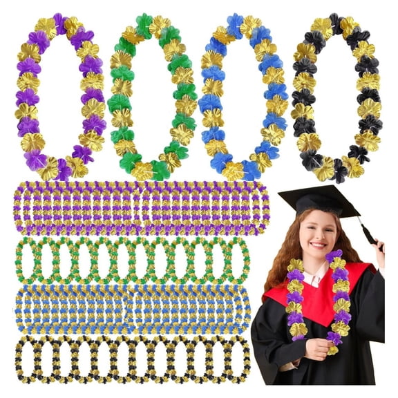 20pcs Hawaii Leis, Graduation Theme Party Hawaiian Leis, Black Blue Bulk Photo Props, Hula Party Decoration Leis Necklaces, Suitable for Birthday, Graduation, Wedding Celebration Supplies
