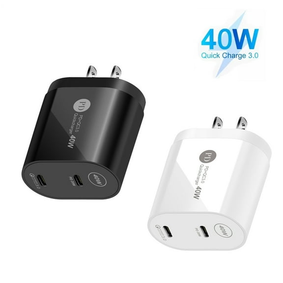 FungLam 40W Flash Charging Fast Charging Dual Ports Wall Charger, PD and QC3.0 Port Quick Charger Compatible with iPhone, iPad, Samsung and More (White)