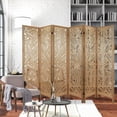 thumbnail image 6 of Fionafurn 6 Panel Carved Room Divider,Wooden Folding Decorative Privacy Screen, Brown, 6 of 7
