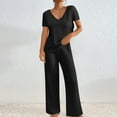 thumbnail image 2 of Lounge Wear for Women 2 Piece Set Women's 2 Piece Lounge Sets Ribbed Knit Short Sleeve V Neck Pullover Tops Wide Leg Pants Spring Summer Outfits, 2 of 8