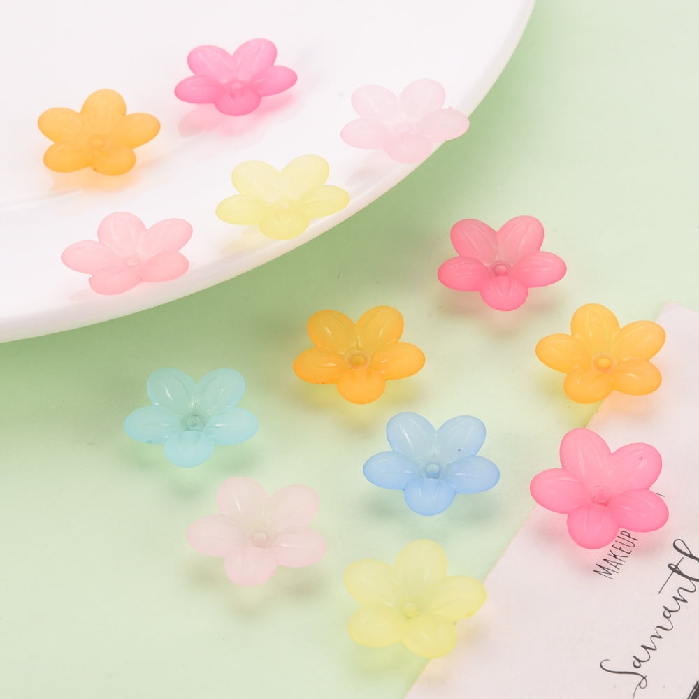 500g Frosted Acrylic Bead Caps 5-Petal Flower Mixed Color 19.5x20x5.5mm Hole: 1.6mm 740pcs/500g