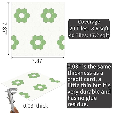 MORCART Peel and Stick Floor Tile, Vinyl Flooring Waterproof, DIY Flooring for Bathroom, Kitchen, Fireplace, Pet House, Stairs, Bedrooms, Wall(20PCS,7.87" x 7.87",light green+white)