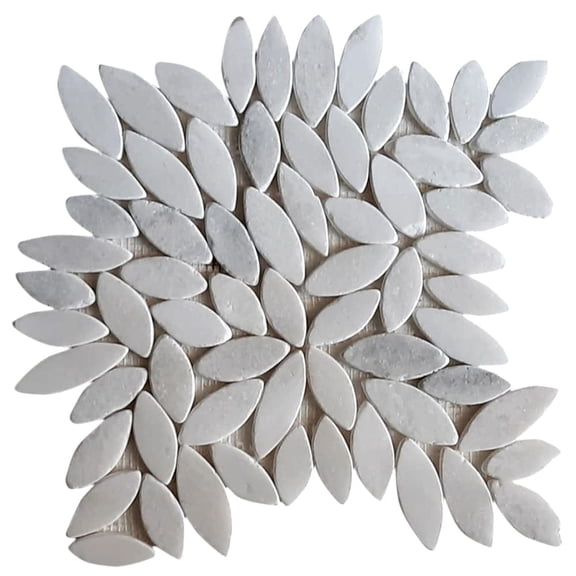 CNK Tile Milky White Flower Flat Sliced Pebble Tile, 12"x12" Natural Stone for Bathroom Kitchen Walls & Backsplashes, 1 pack