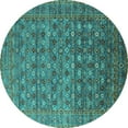 thumbnail image 1 of Ahgly Company Machine Washable Indoor Round Oriental Turquoise Blue Traditional Area Rugs, 3' Round, 1 of 4