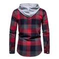 thumbnail image 4 of Blusa de manga larga con capucha para hombre, informal, de retazos, a cuadros, con capucha, botones, de manga larga, 4 of 7
