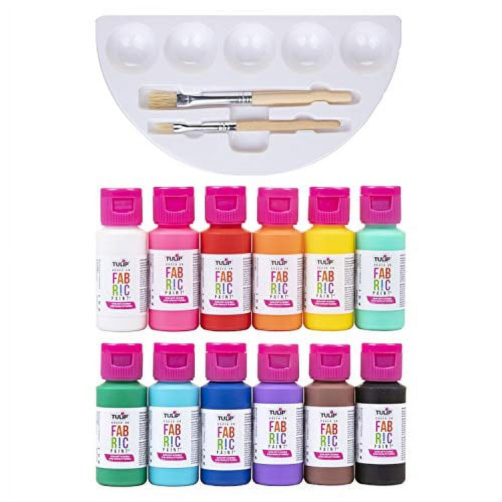 Tulip Brush-on Fabric Paint & Palette Kit, 12 Colors, Paintbrushes Included