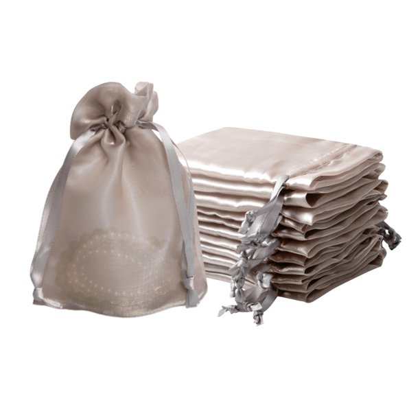 Bolsas de regalo QIANF, 20 unidades, organza champán, 10 x 15 cm, con cordón