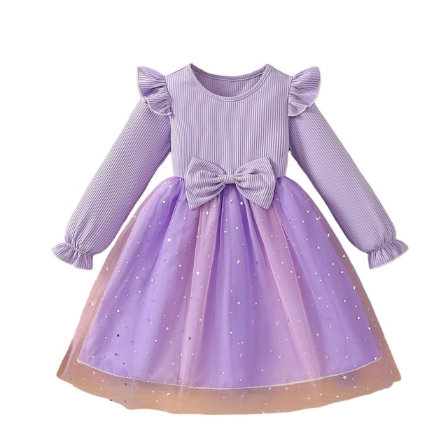 RXMEKW Robe en Maille à Manches Longues et Col Rond pour Filles, Robe de Princesse pour Fête avec Jupe Courte