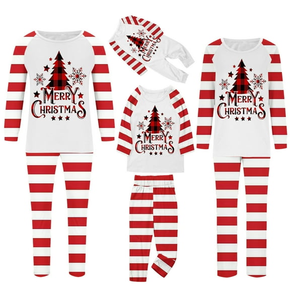 Odeerbi Matching Family Christmas Pajamas Sets Stripe Sleepwear Mens Xmas Printed Loungewear Tops and Pants Family Matching Jammies Set for Dad
