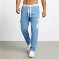 thumbnail image 6 of YOIAVAIOY Men's Waffle Cargo Pants Color Block Elastic Waist Drawstring Lounge Pants Summer Outdoor Hiking Sweatpants with Multi Pockets Blue L, 6 of 8