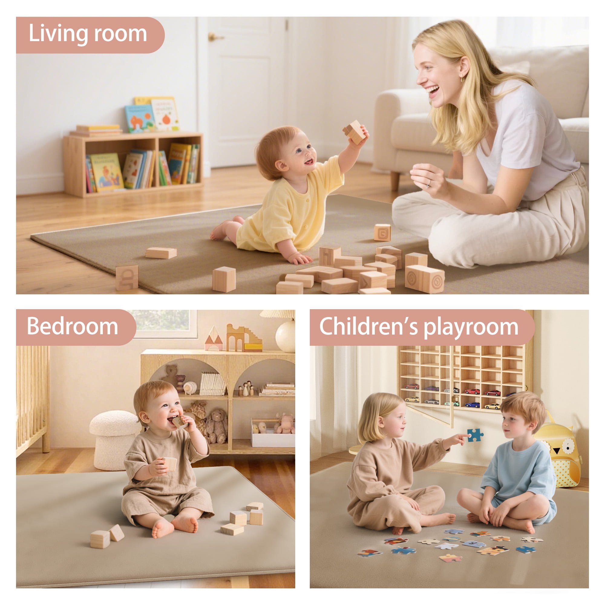 Baby Play Mat, 1.2"Thick Memory Foam Area Rug, Soft Coral Velvet Baby Crawling Mat with Non-Slip Backing, tummy time mat, tatami Padded Carpet, Baby Nursery Rug for Toddlers
