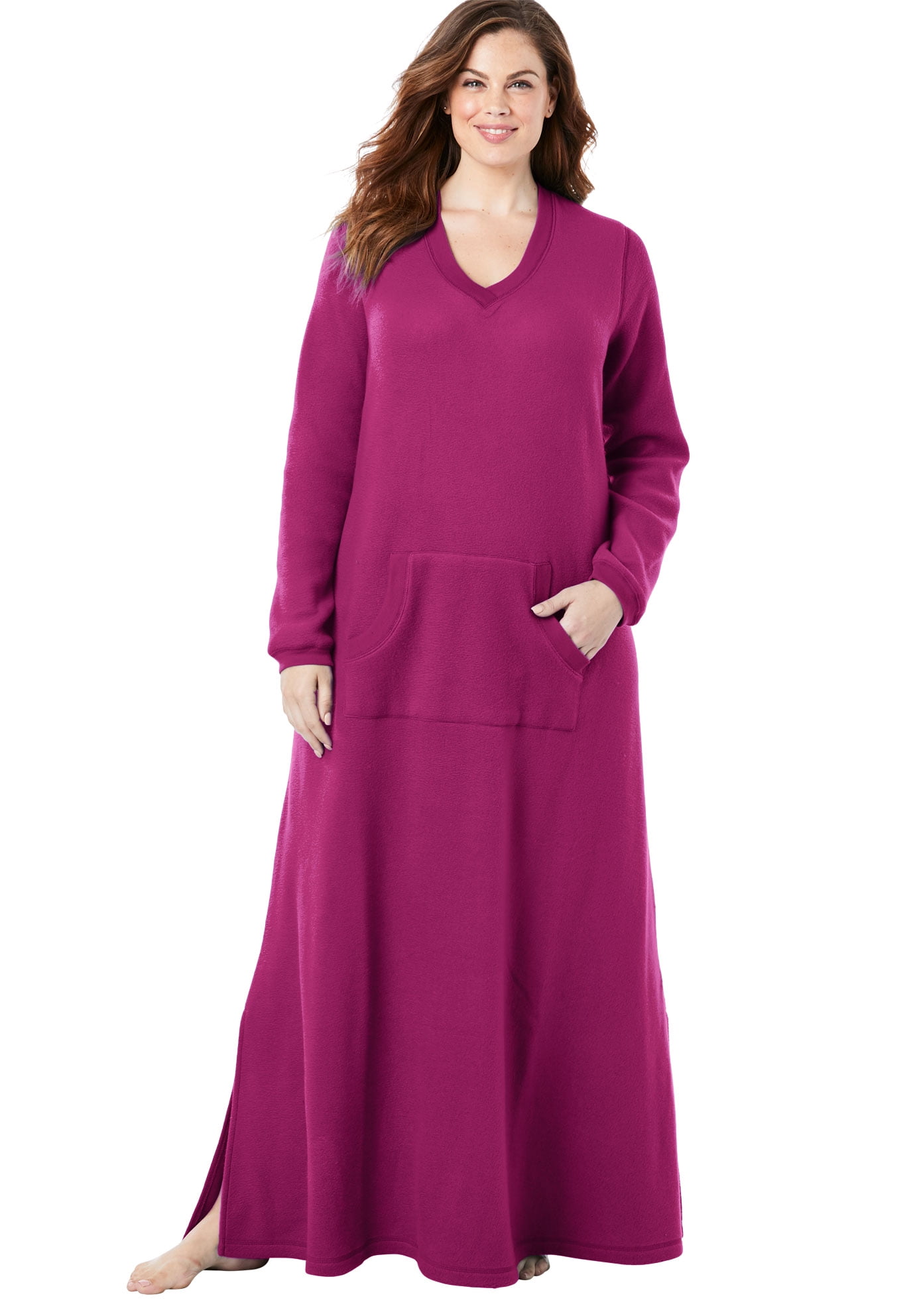 Dreams & Co Women's Plus Size Long Sherpa Lounger Dress Or Nightgown 