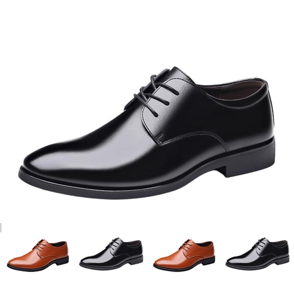 Men's Pointed Toe Lace Up Dress Shoes, Low Heel PU Comfort Formal Leather Shoes, All-Match Business & Wedding Footwear for Men Black 6