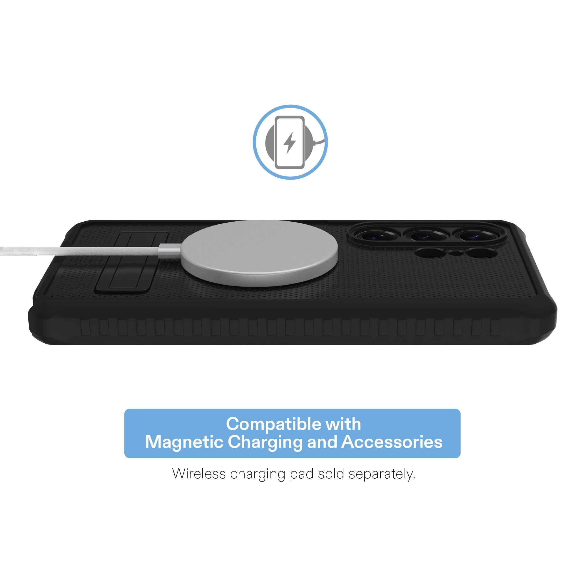 onn Magnetic Compatible Rugged Phone Case with Kickstand for Samsung Galaxy S26 Ultra - Black