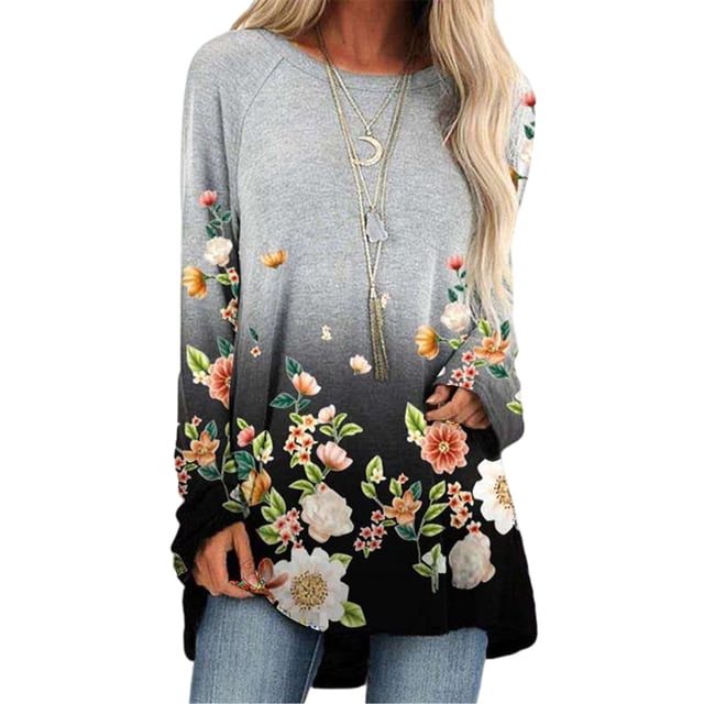 Tops de otoño para mujer, blusa holgada de manga larga con estampado Floral para el trabajo