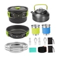 thumbnail image 1 of Ethern Camping Cookware Kit Camping Cooking Set Cups Plates Forks Pot Frying Pan Kettle green, 1 of 9