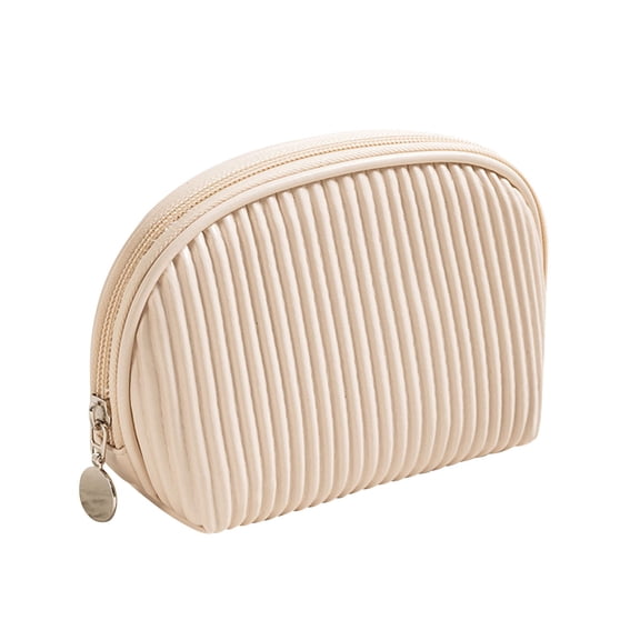 Qholemyo Pleated Half Round Travel Makeup Bag Portable Wash Pouch Cosmetic Storage Organizer Travel Essentials For Women