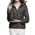thumbnail image 3 of Jinhomg Womens Packable Puffer Coat Lightweight Cozy Full-Zip Hooded Jacket Fall Winter Warm Long Sleeve Down Coats with Pockets Flash 90 off Clearance Sale Dark Gray L, 3 of 9