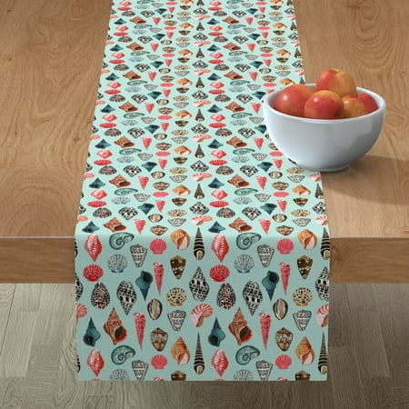 

Cotton Sateen Table Runner 72 - Seashells Shell Shells Beach Summer Mint Ocean Water Sea Nautical Seashell Print Custom Table Linens by Spoonflower