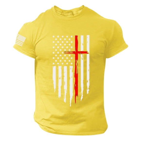 Outfmvch Graphic Tees Men Mens T-Shirts Mens Shirts Mens Summer Independence Day Printed T Shirt Short Sleeve Graphic Tees Tshirts Shirts for Men Polyester Spandex Cotton 1Pc T Shirt Yellow Xl