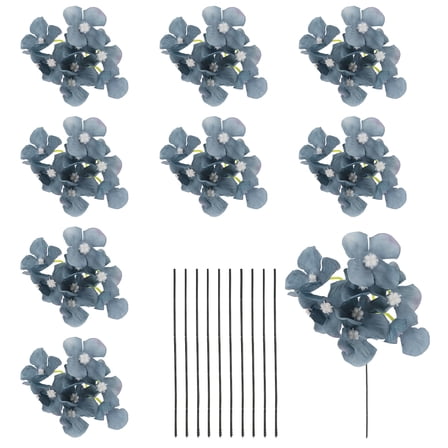 10 Sets Artificial Hydrangea Flower Heads with Stems,Fake Flower Silk for Bouquet Table Home Wedding,Dark Blue