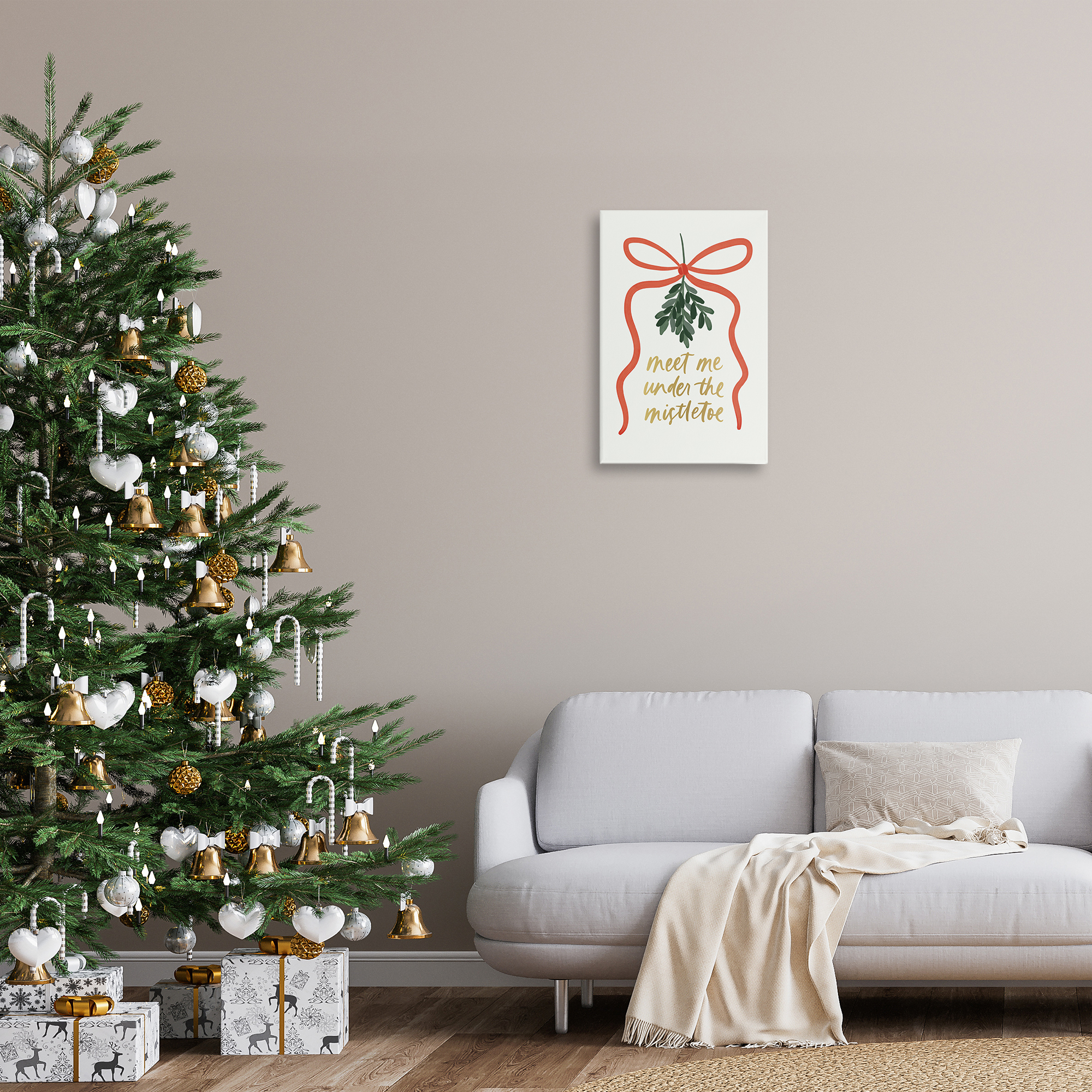 Stupell Industries Under Mistletoe Christmas Holiday Painting Gallery Wrapped Canvas Art Prints Wall Art, 16 x 24