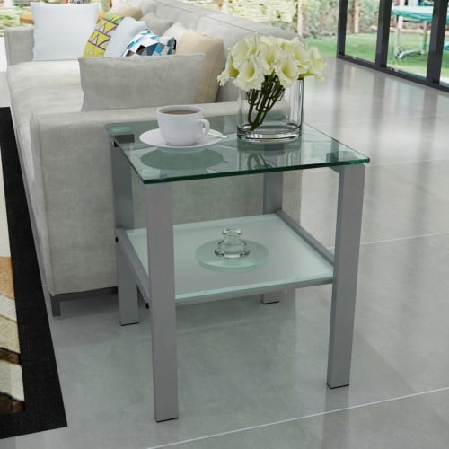 Glass Two Layer Tea Table, Bedroom Corner Table, Living Room Gray Side