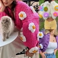 thumbnail image 3 of Women Puff Long Sleeve Sweater Cardigan Crochet 3D Flower Open Front Knit Jacket, 3 of 19
