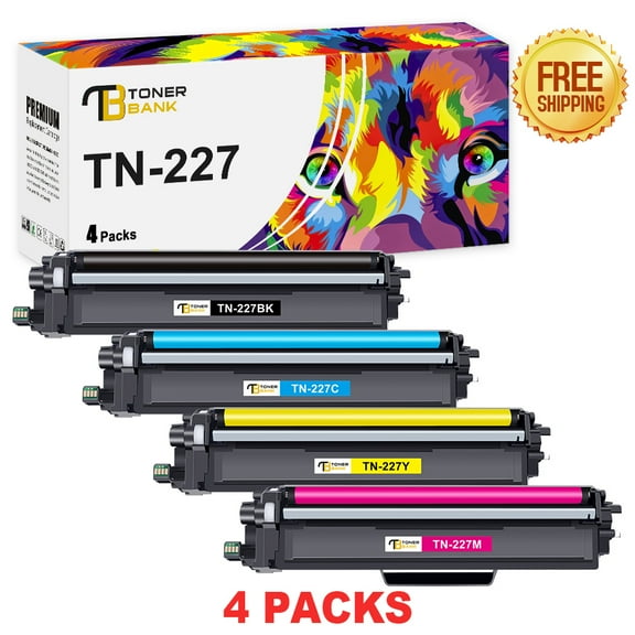 TN227 High Yield Toner Cartridge 4-Pack Compatible for Brother TN-227 TN223 TN227BK TN227C TN227M TN227Y MFC-L3770cdw MFC-L3750cdw HL-L3270cdw HL-L3210cw HL-L3290cdw HL-L3230cdw Printer