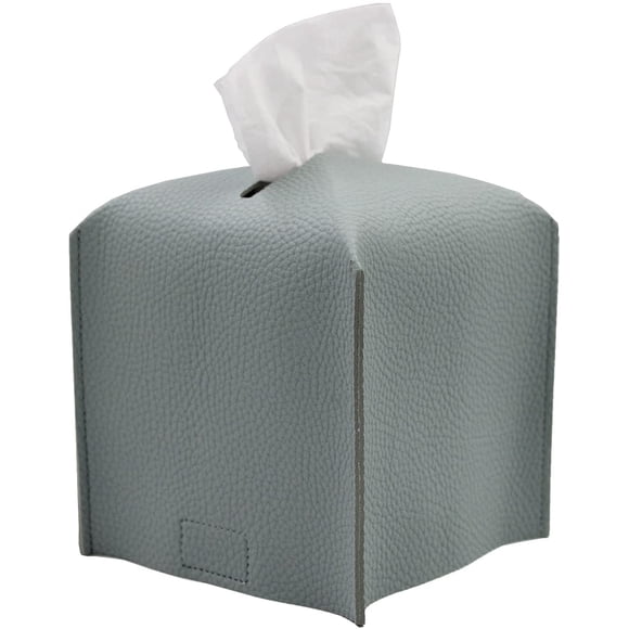 Livelab Tissue Box Cover Holder, Square Modern Decoration PU Leather Facial Tissues Case Roll Paper Dispenser for Bathroom Vanity Countertop, Night Stands, Office Desk Car 5X5X5'' | Water Blue
