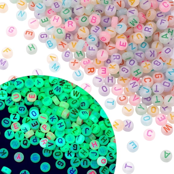 DESIGNICE 300Pcs Glow Letter Beads,Round Acrylic Glow in the Dark Beads with Holes,Cute Colorful Alphabet Beads for Bracelets,Necklace,Jewelry Making,Diy Crafts