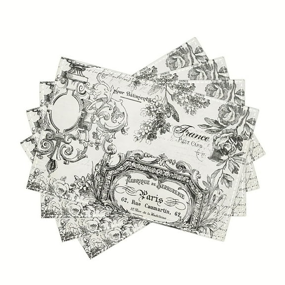 Set of 4 Placemats Blue French Paris France Floral Vintage Antique Script Beautiful 18x12 Inch Parties Decor Non-Slip Washable Place Mats for Kitchen Dinner Table Mats