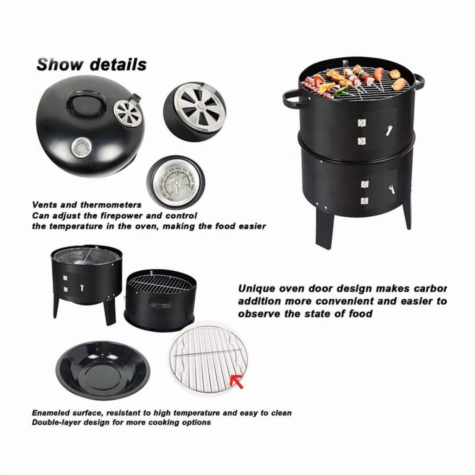 Outdoor double-layer grill, charcoal wood fired braising and smoking stove