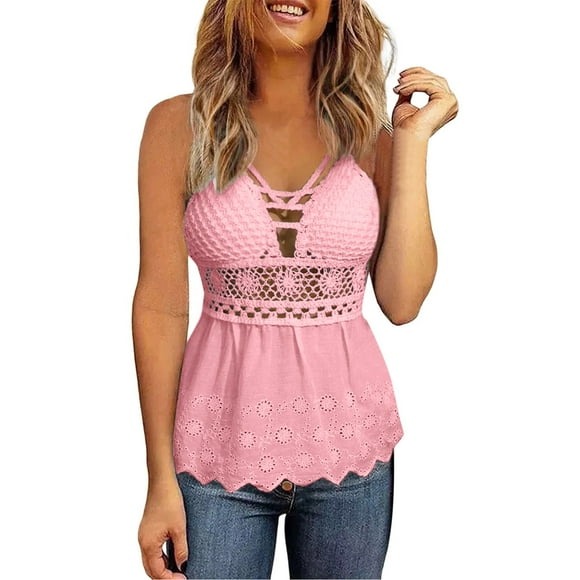 Outfmvch Womens Tops Corset Top Womens Sexy Cool V Neck Sleeveless Solid Breathable Vest Hollow Open Back Halter Tie Camisole Tops Crop Tops Pink M