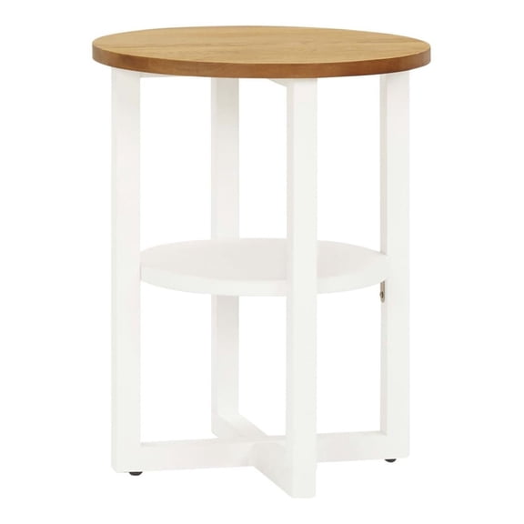 Lamp Table 15.7"x19.7" Solid Oak Wood, Side Table with Shelf, Living Room End Table, White Finish, Modern Nightstand