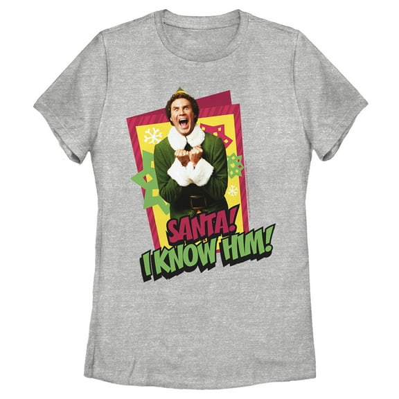 Women's Elf Santa I Know Him Quote Graphic Tee Athletic Heather Small