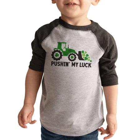 

7 ate 9 Apparel Kids St. Patrick s Day Shirts - Tractor Pushing My Luck Grey Shirt 3T