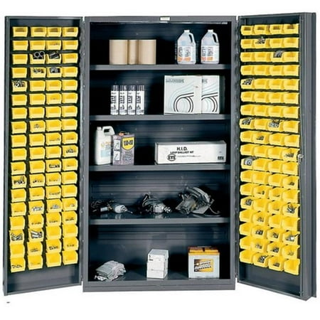 

Durham SJC-DLP-144-4S-95 Double Door Cabinet with 144 Yellow Bins & 4 Shelves