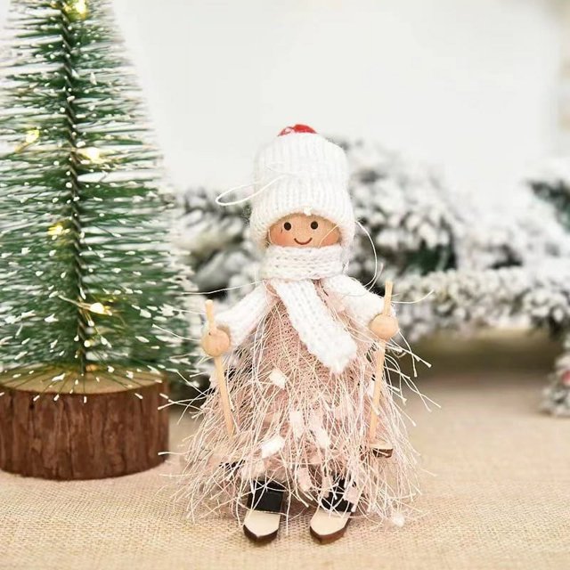 Nuevo Bonita muñeca de esquí de fibra de madera, adornos navideños, regalo de Año nuevo, decoración navideña para oficina, hogar