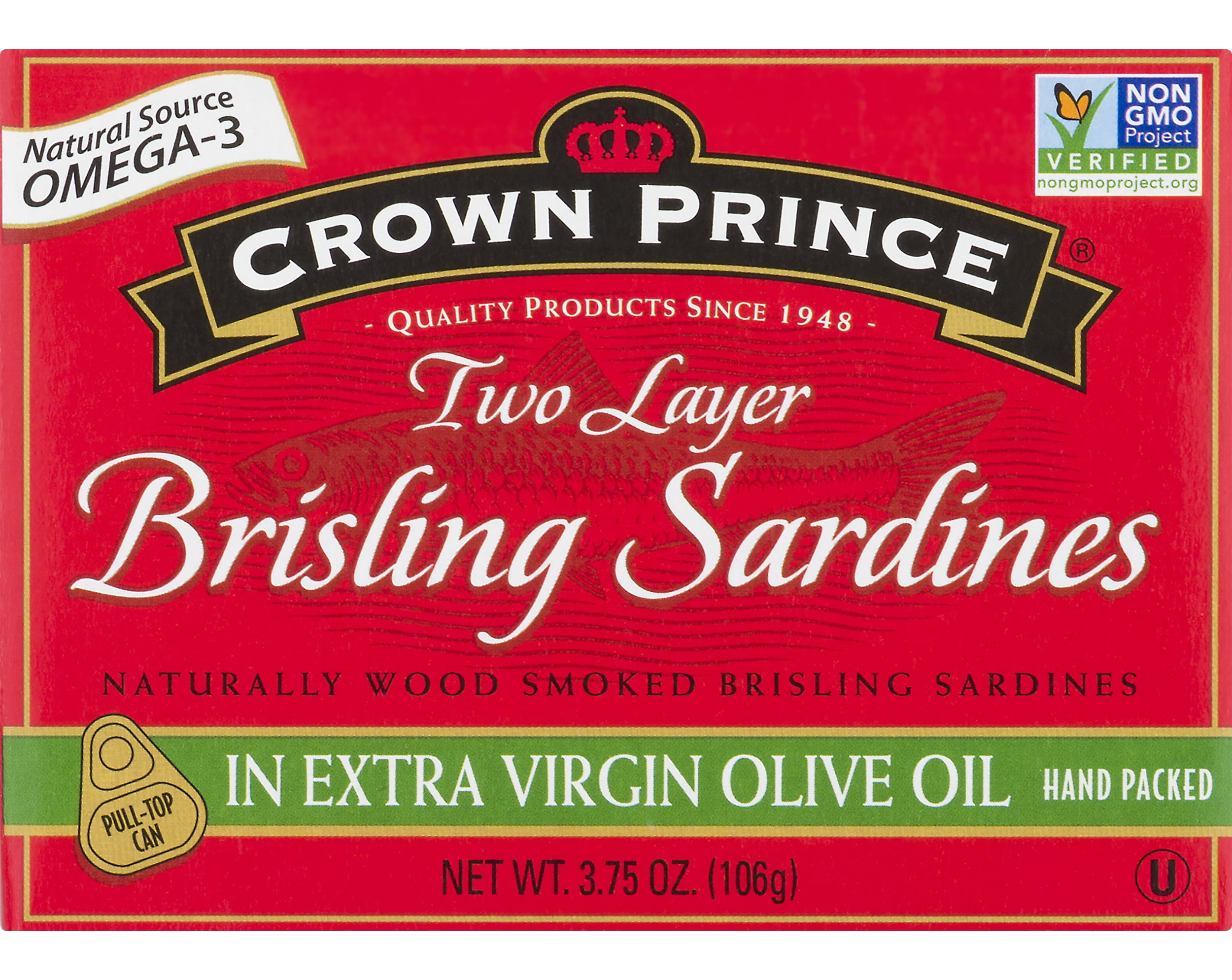 Crown Prince Two Layer Brisling Sardines in Olive Oil, 3.75 oz