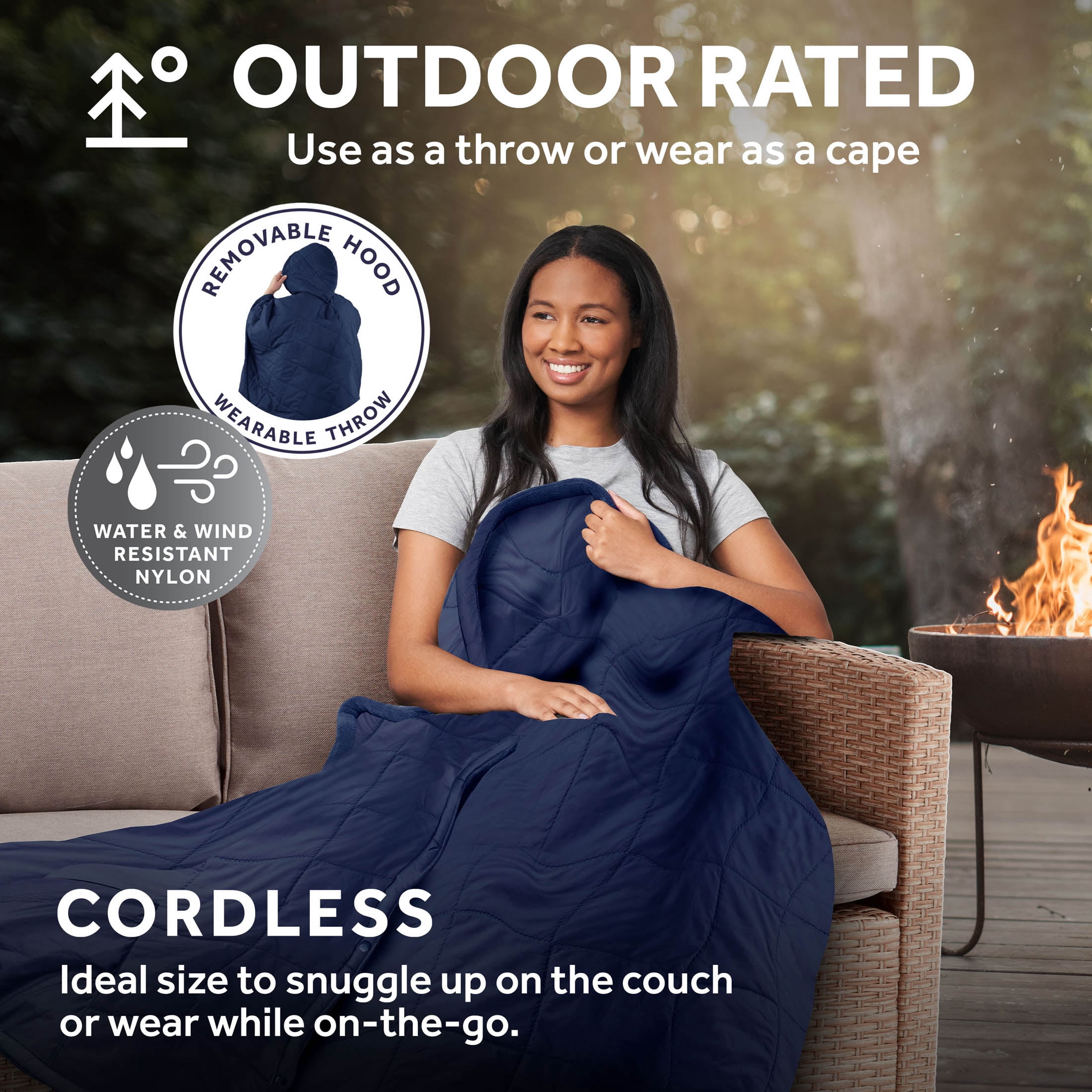 (2 pack) Sunbeam On-The-Go Throw Outdoor Poseidon Nylon Microplush, 4 Heat Settings, Cordless Heated Blanket, 50" x 60"