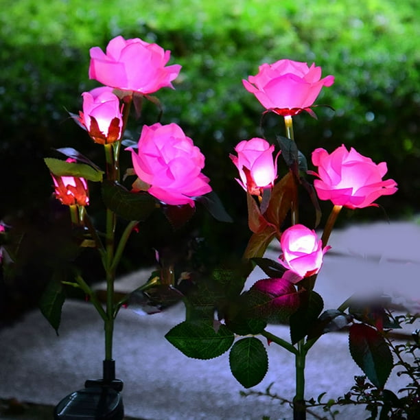 Luces solares para jardín - Lámpara solar de 4 cabezales con forma de flor - Luces solares con movimiento - Se balancean con el viento - Luces solares para exteriores - Luces solares decorativas para
